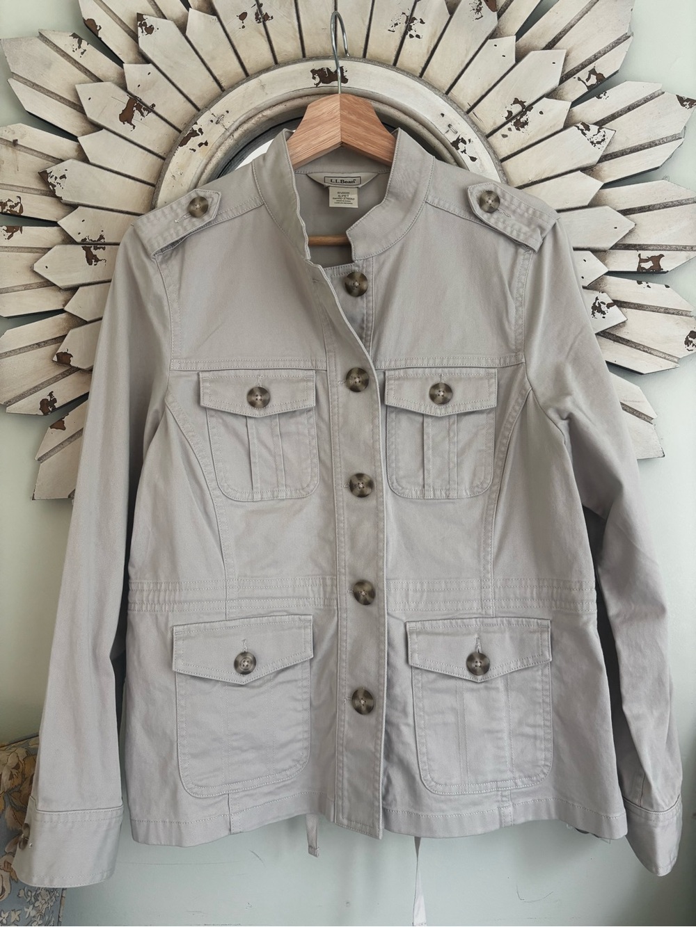 L.L.Bean Women’s Cotton Field Jacket Petite S Stone Beige 4 Pocket